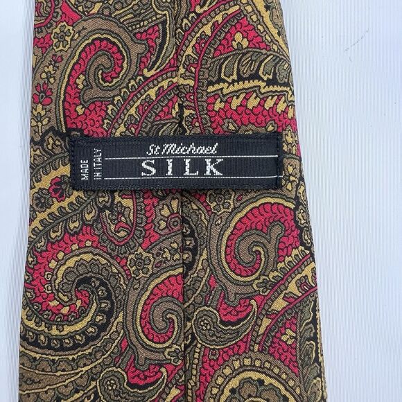 St Michael Vintage Silk Red Gold Paisley Neck Tie - Picture 4 of 7